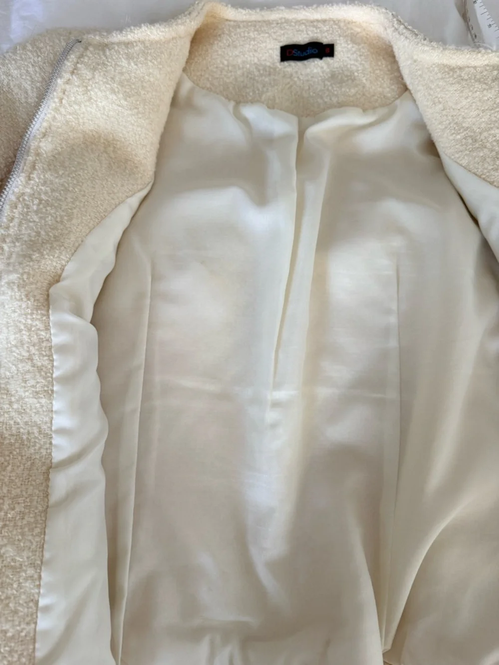 Cream Bouclé Zip-Front Jacket with Fur-Trim - Picture 5 of 5